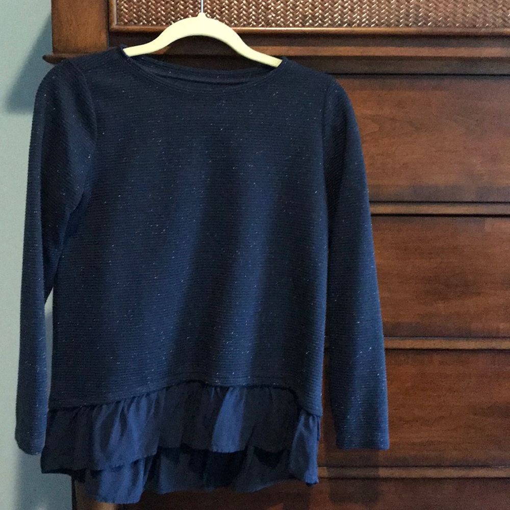 Feminine ruffled Navy top